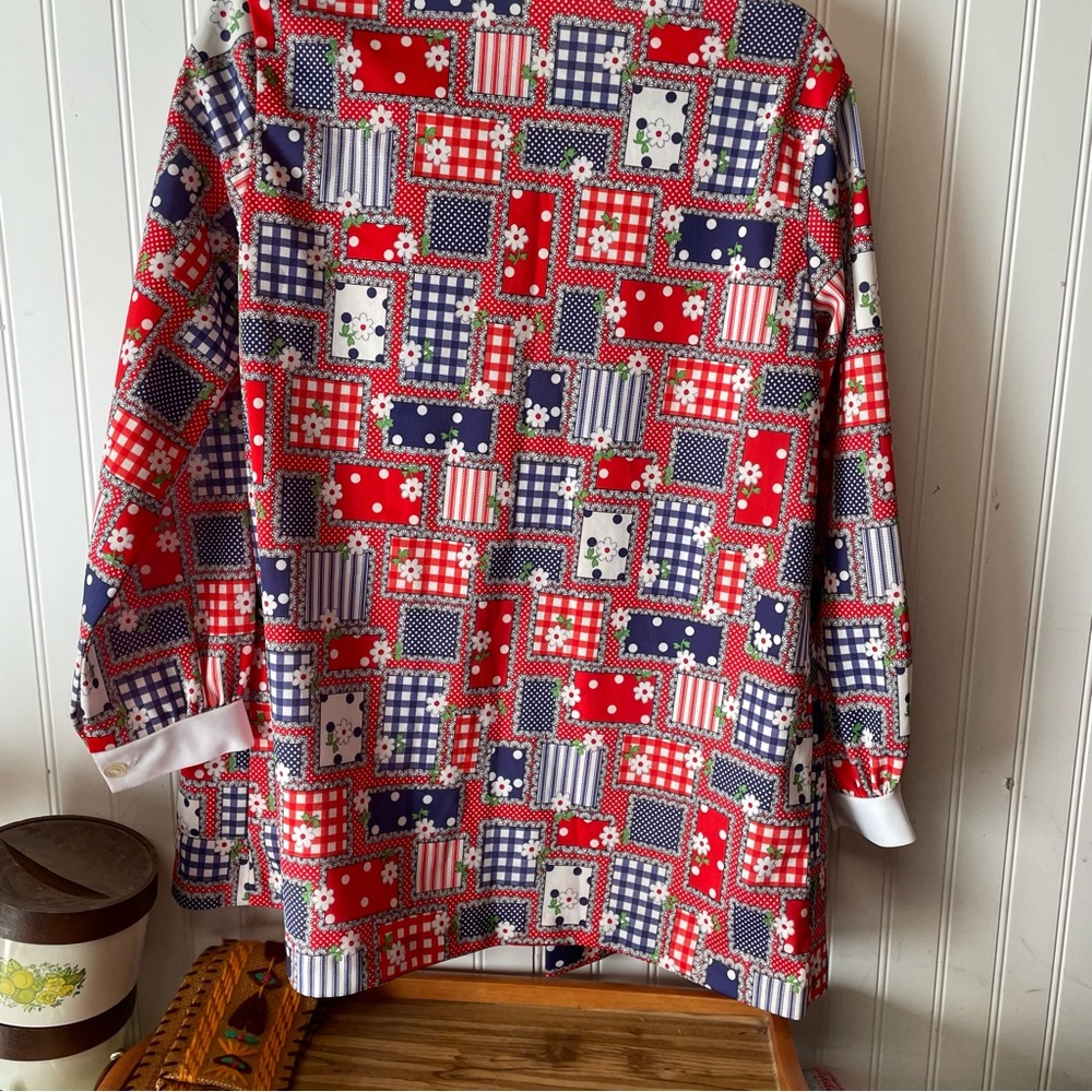 Vintage 70’s Patchwork Polyester Button Down Blou… - image 8